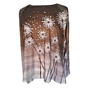 TUNIC LENGTH BROWN/WHITE LONG SLEEVED T, COTTON/POLYESTER, SIZE XL